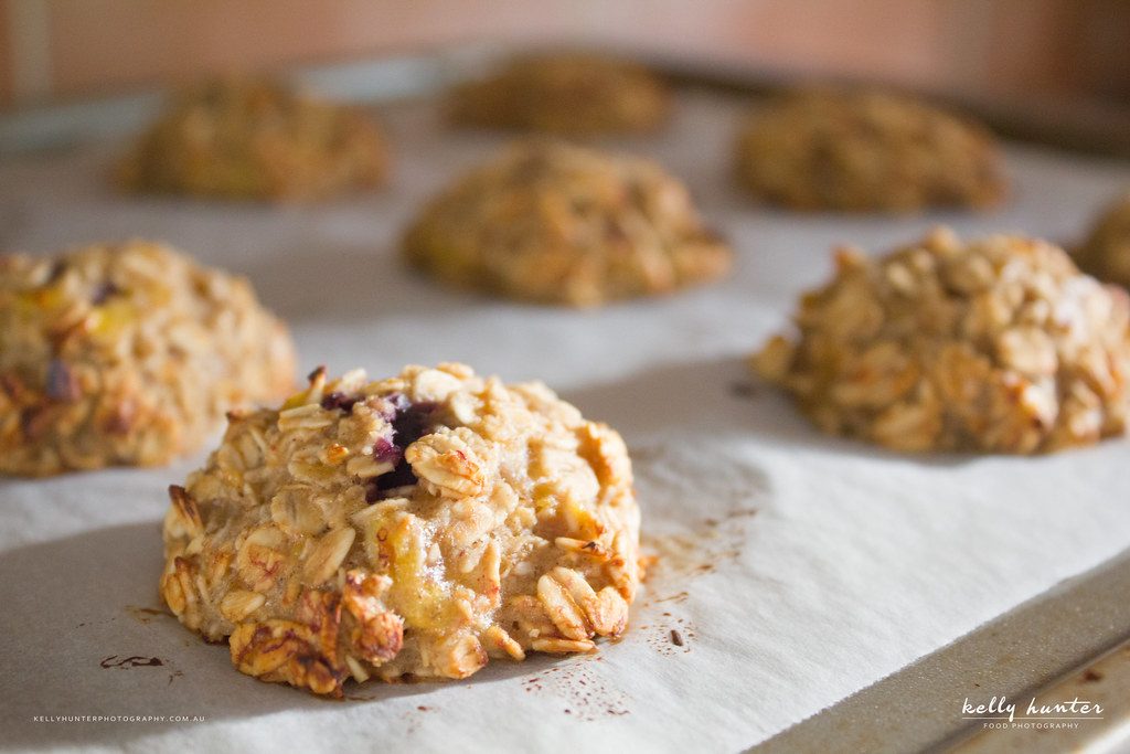 Banana and oat baked goods on a plate